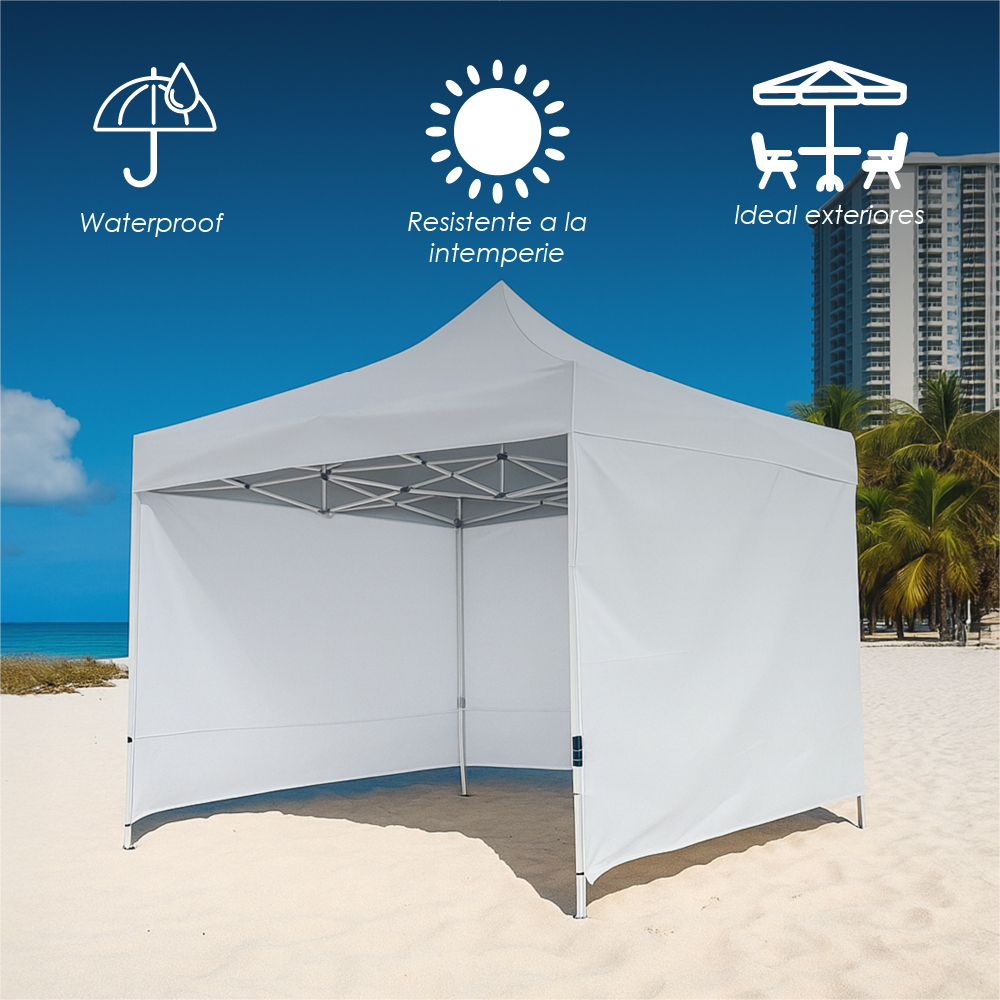 Ilios Innova | Toldo Plegable Blanco 2x3 con Paredes Laterales, Impermeable, Velcro de Ajuste, Ideal para Exterior.