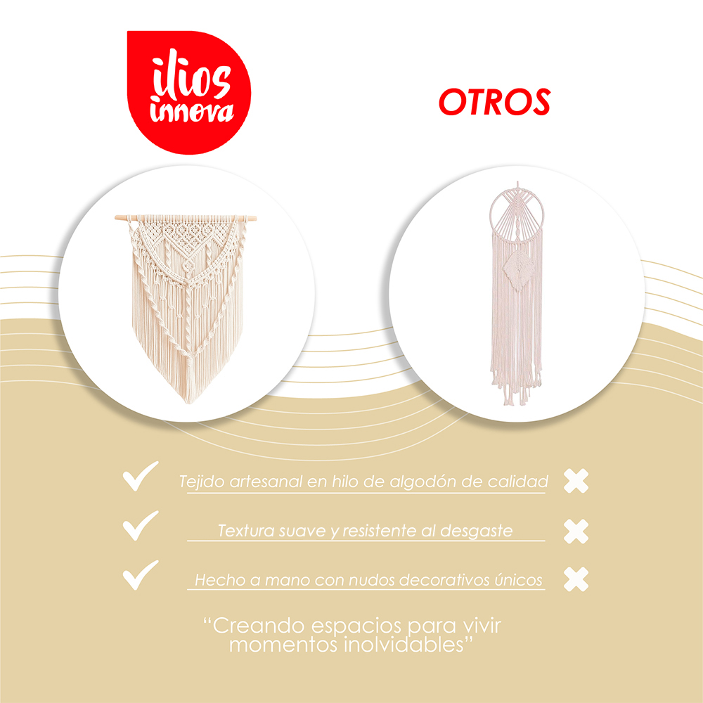 Ilios Innova | Colgante de Pared Boho Beige de Algodón Tejido a Mano, Decoración Estilo Bohemio para Sala o Dormitorio