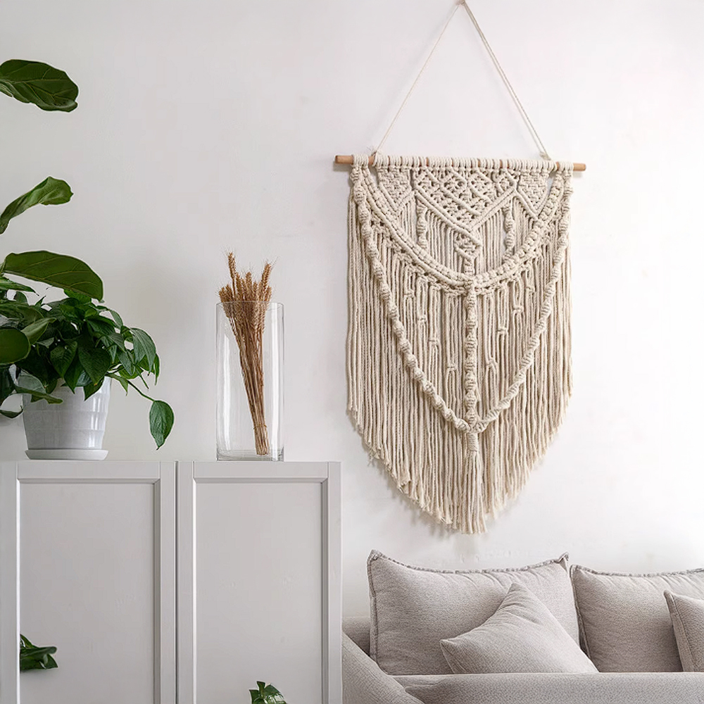 Ilios Innova | Colgante de Pared Boho Beige de Algodón Tejido a Mano, Decoración Estilo Bohemio para Sala o Dormitorio