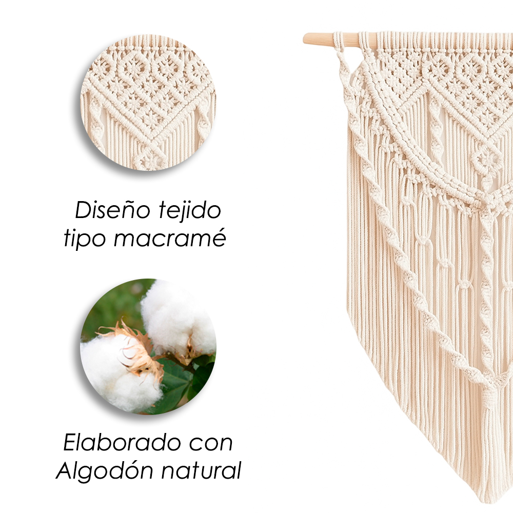 Ilios Innova | Colgante de Pared Boho Beige de Algodón Tejido a Mano, Decoración Estilo Bohemio para Sala o Dormitorio