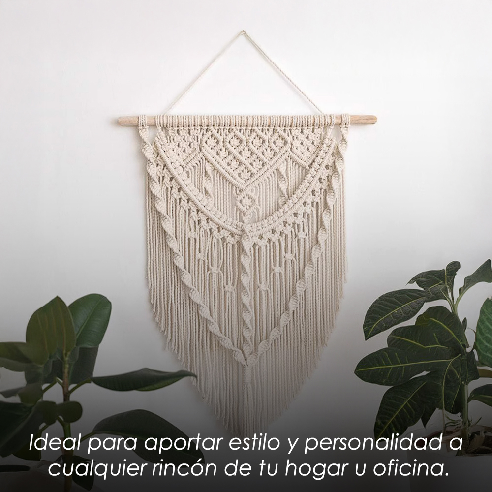 Ilios Innova | Colgante de Pared Boho Beige de Algodón Tejido a Mano, Decoración Estilo Bohemio para Sala o Dormitorio