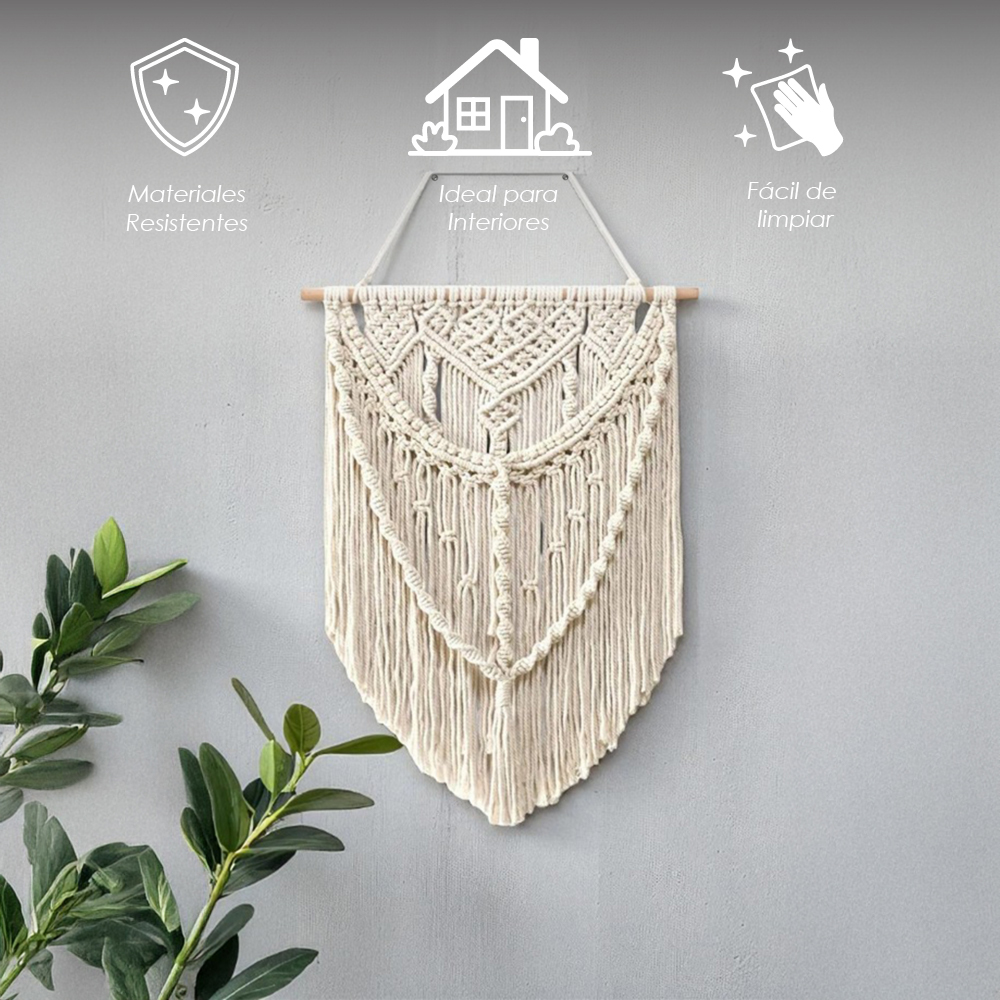 Ilios Innova | Colgante de Pared Boho Beige de Algodón Tejido a Mano, Decoración Estilo Bohemio para Sala o Dormitorio