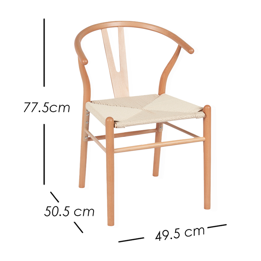 Ilios Innova | Set 2 Sillas de Comedor con estructura de madera de haya y asiento de cuerda de papel tejido minimalista