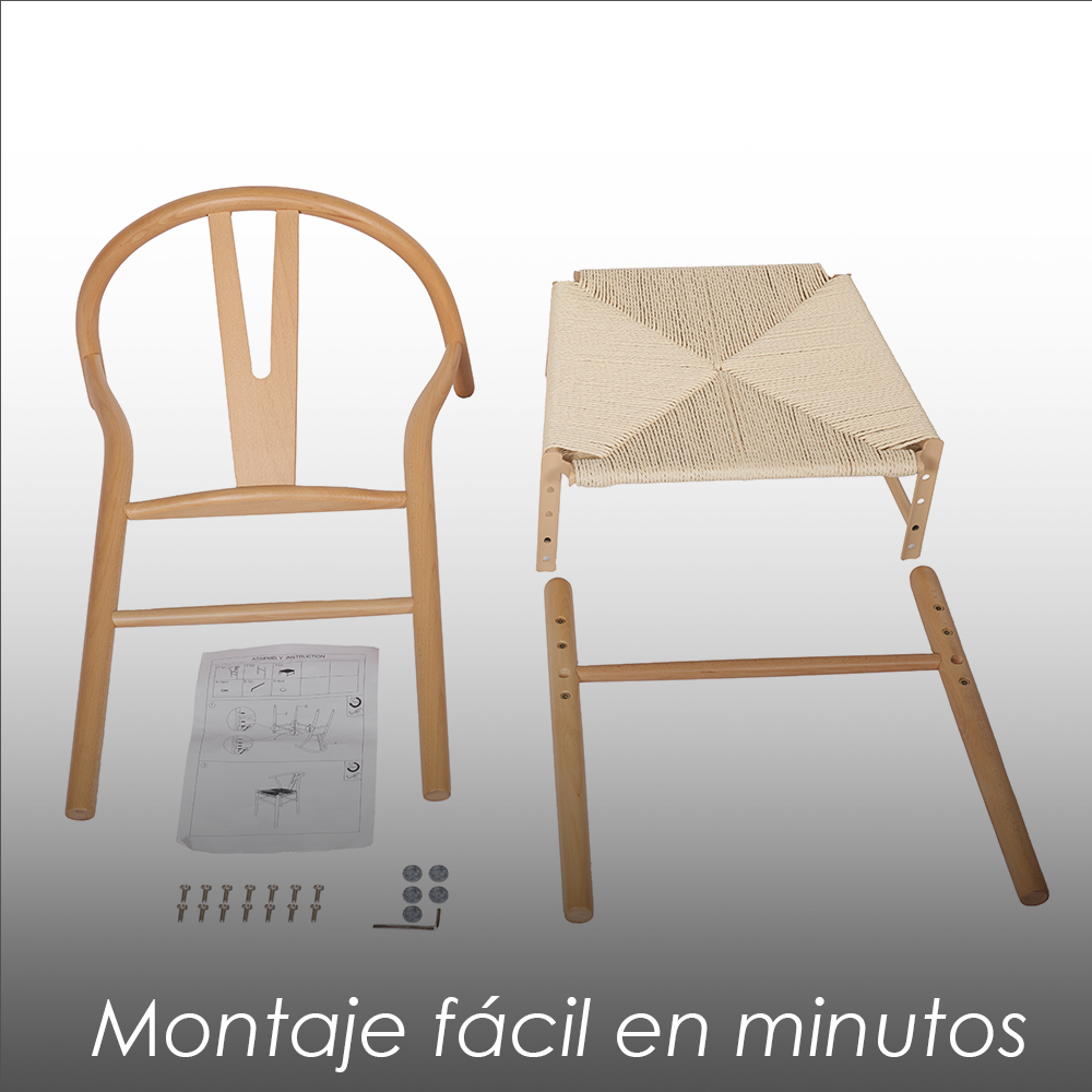 Ilios Innova | Set 2 Sillas de Comedor con estructura de madera de haya y asiento de cuerda de papel tejido minimalista