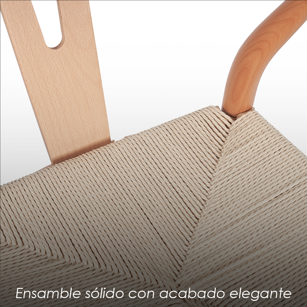 Ilios Innova | Set 2 Sillas de Comedor con estructura de madera de haya y asiento de cuerda de papel tejido minimalista