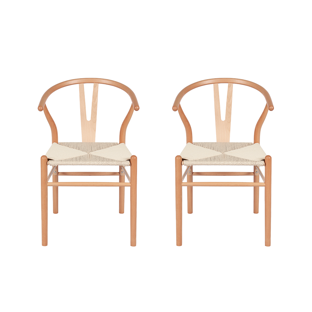 Ilios Innova | Set 2 Sillas de Comedor con estructura de madera de haya y asiento de cuerda de papel tejido minimalista
