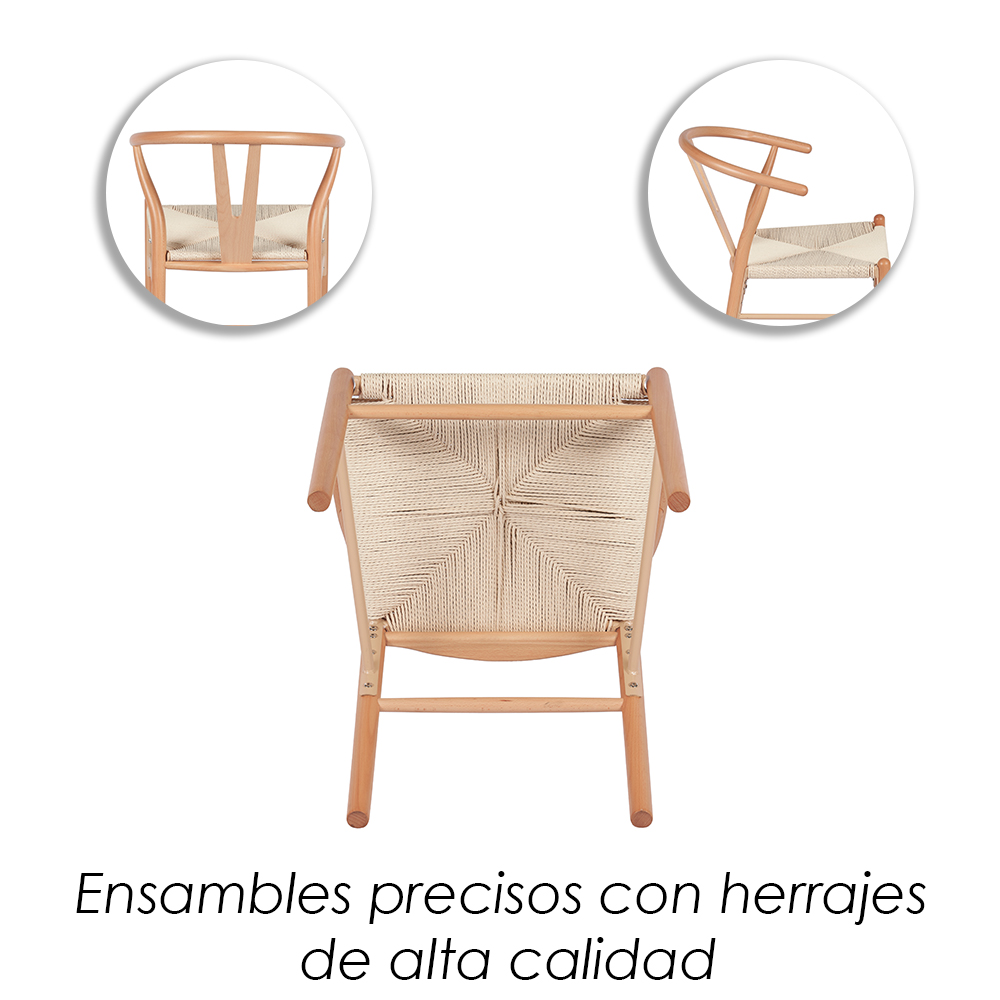 Ilios Innova | Set 2 Sillas de Comedor con estructura de madera de haya y asiento de cuerda de papel tejido minimalista