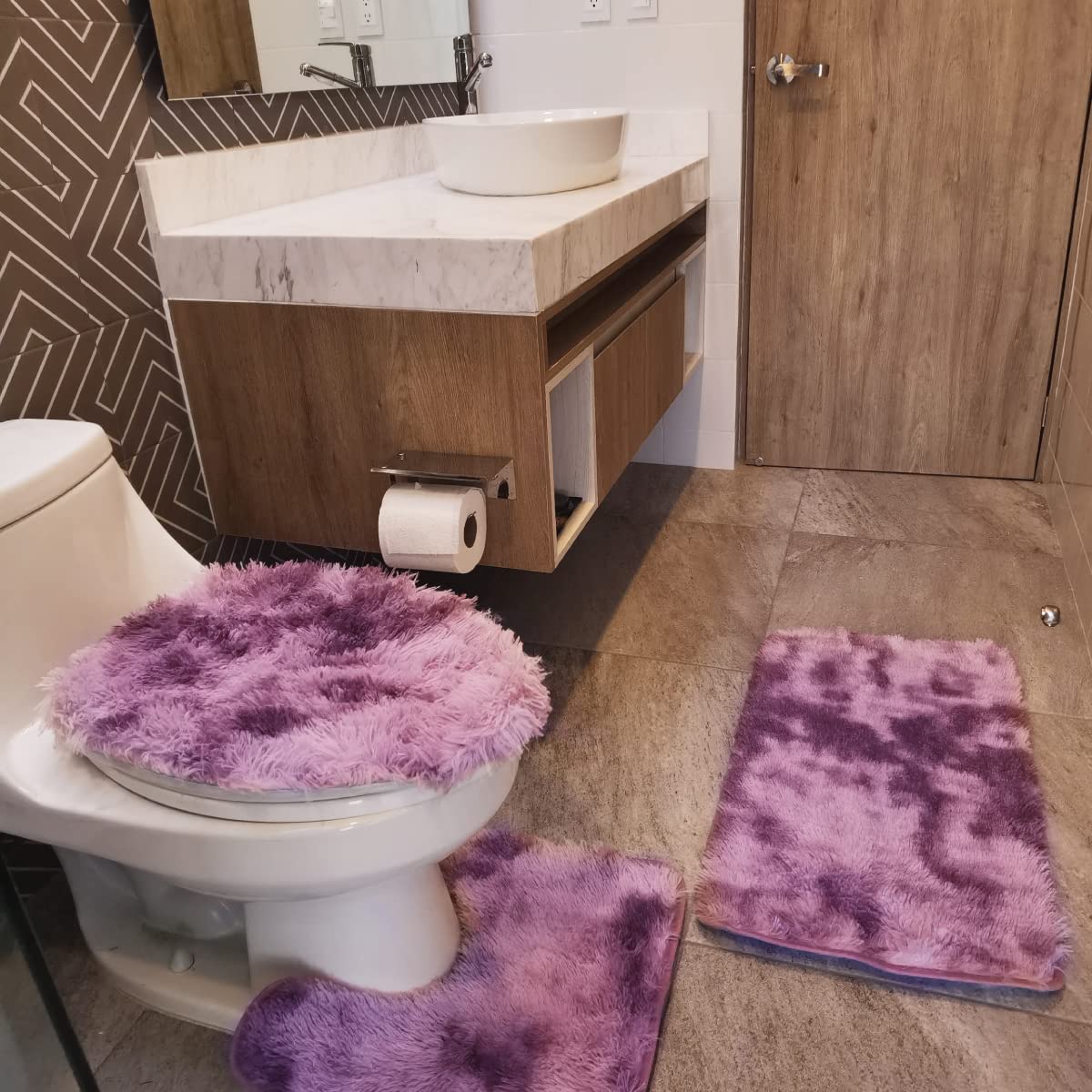 Tapete De Baño Juego 3 Piezas Alfombrillas Motley Marca Ilios Innova 