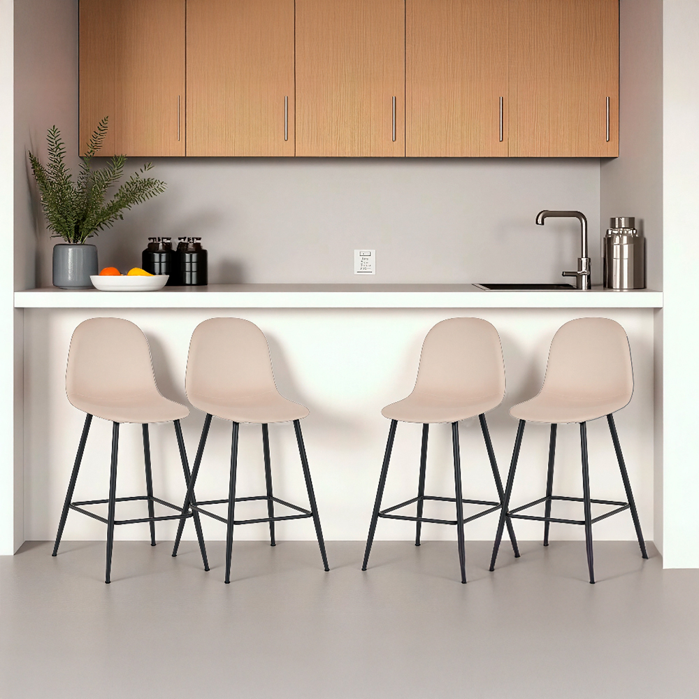 Ilios Innova | Set de 4 Sillas Altas de Bar Candina Beige con Estructura Metálica Negra, Diseño Moderno para Cocina