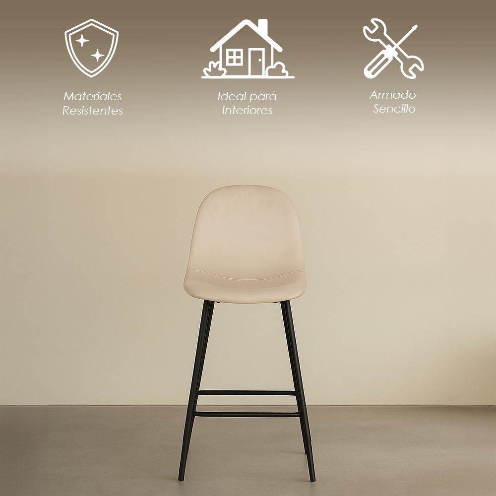 Ilios Innova | Set de 4 Sillas Altas de Bar Candina Beige con Estructura Metálica Negra, Diseño Moderno para Cocina