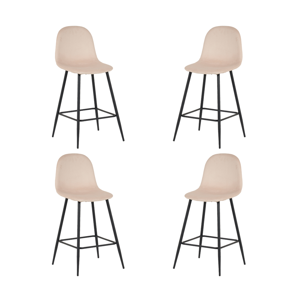 Ilios Innova | Set de 4 Sillas Altas de Bar Candina Beige con Estructura Metálica Negra, Diseño Moderno para Cocina