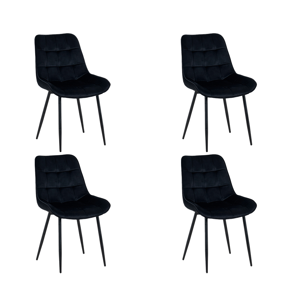 Ilios Innova | Paquete de 4 Sillas de Comedor Lar Tapizadas en Terciopelo Color Negro. Diseño Moderno y Minimalista