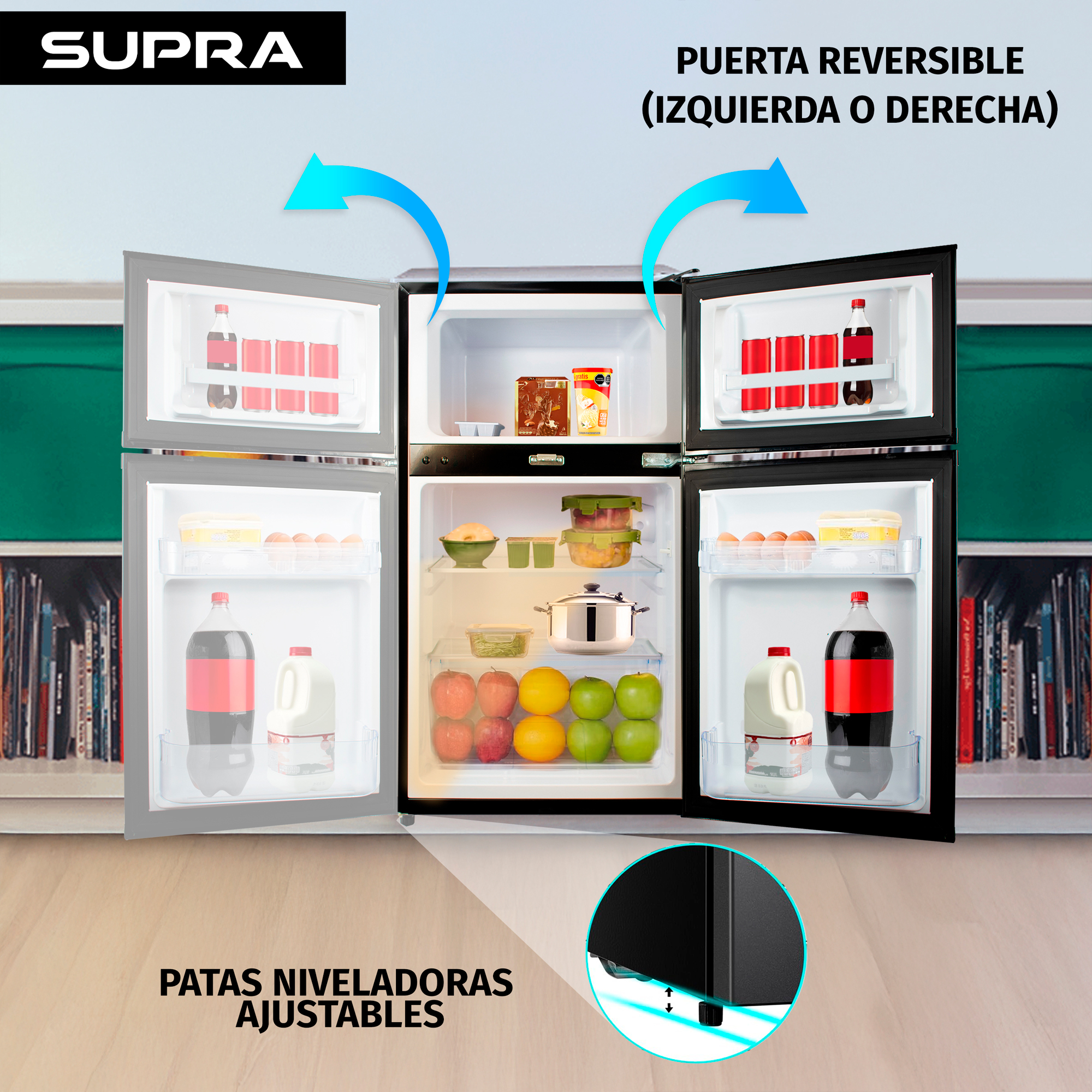 SUPRA WHISTLER, FRIGOBAR NEGRO DE 89L CON CONGELADOR