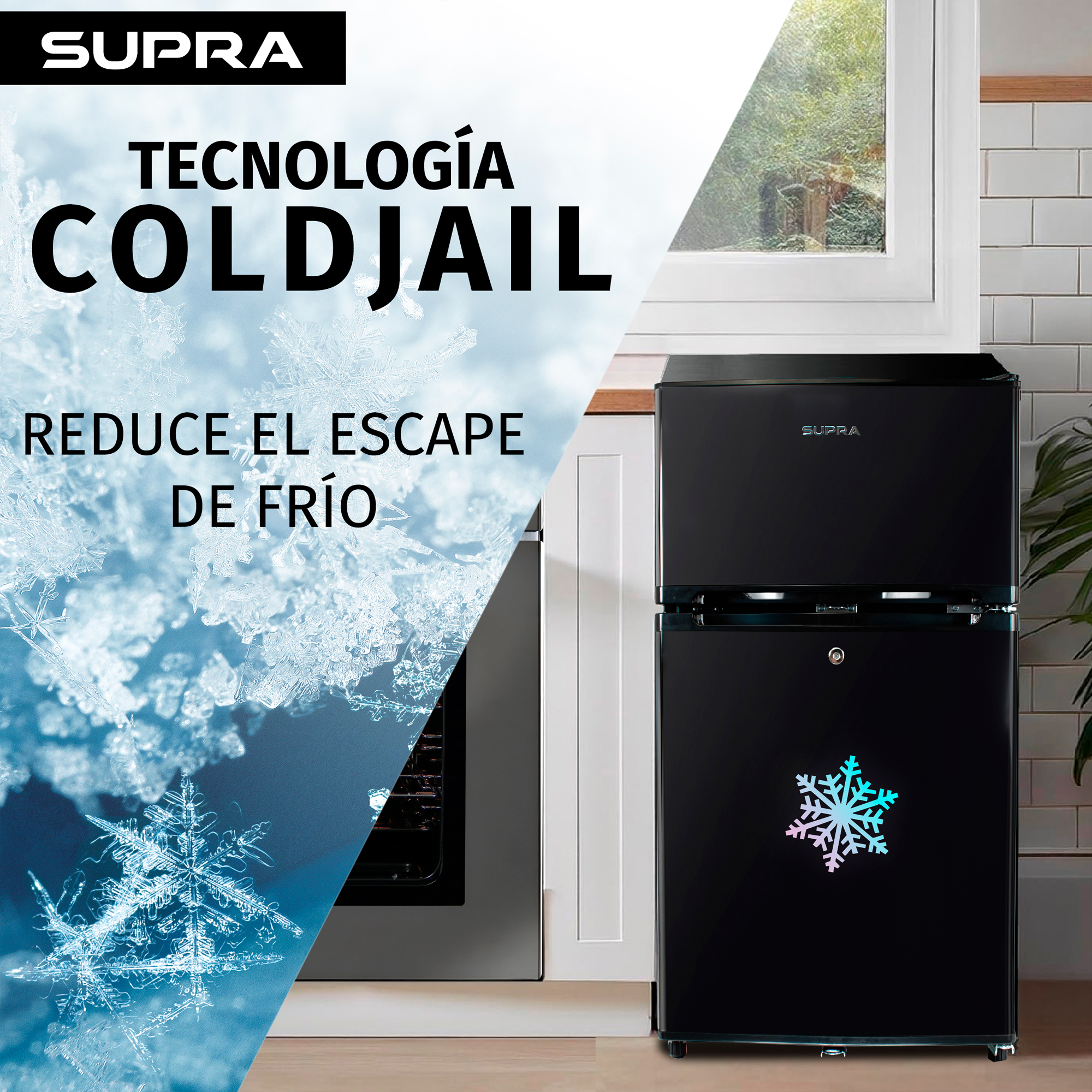 SUPRA WHISTLER, FRIGOBAR NEGRO DE 89L CON CONGELADOR