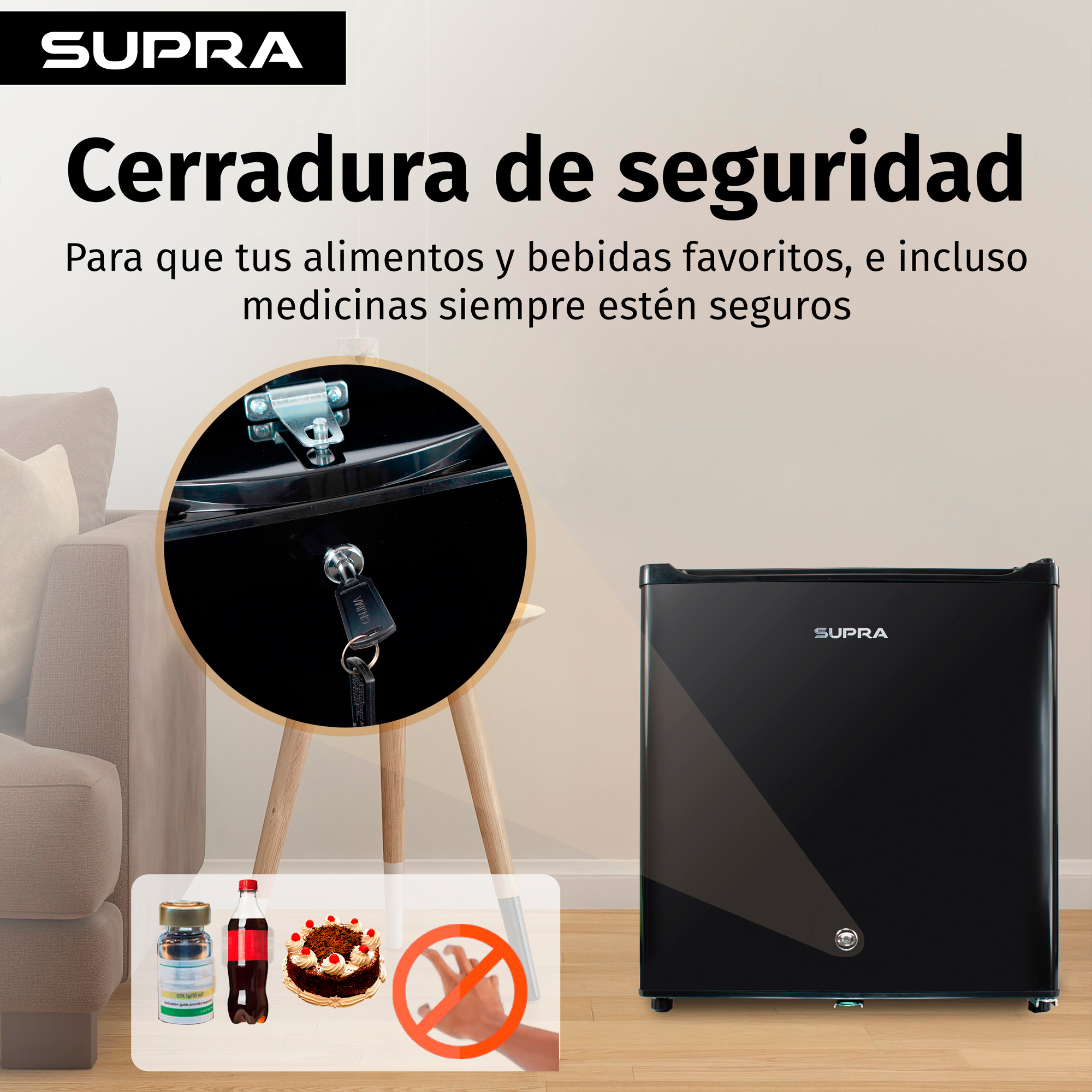 Supra Vail, Frigobar Negro De 47l Con Congelador
