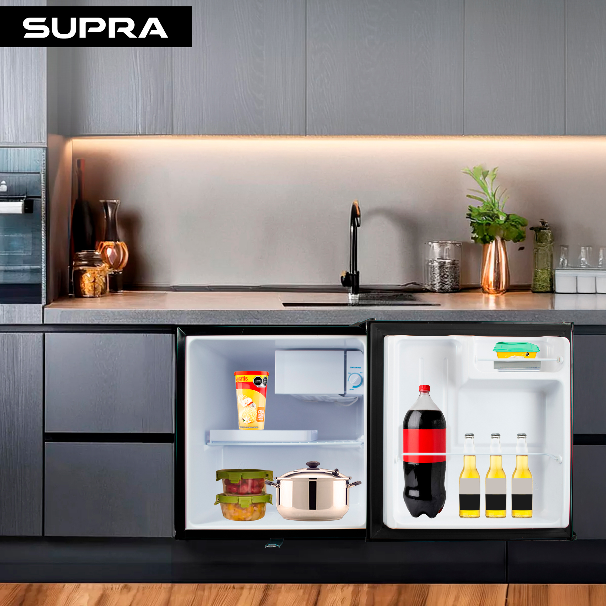 Supra Vail, Frigobar Negro De 47l Con Congelador
