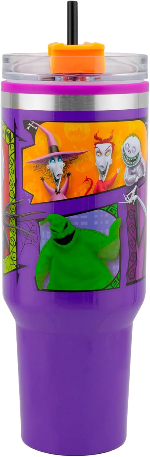 Jack Skellington Termo El Extraño Mundo de Jack Grande Acero Inoxidable con Tapa y Popote Capacidad 1.2 Litros