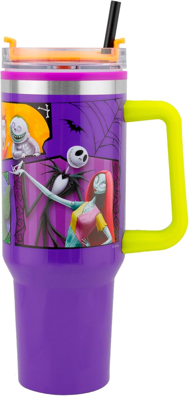 Jack Skellington Termo El Extraño Mundo de Jack Grande Acero Inoxidable con Tapa y Popote Capacidad 1.2 Litros