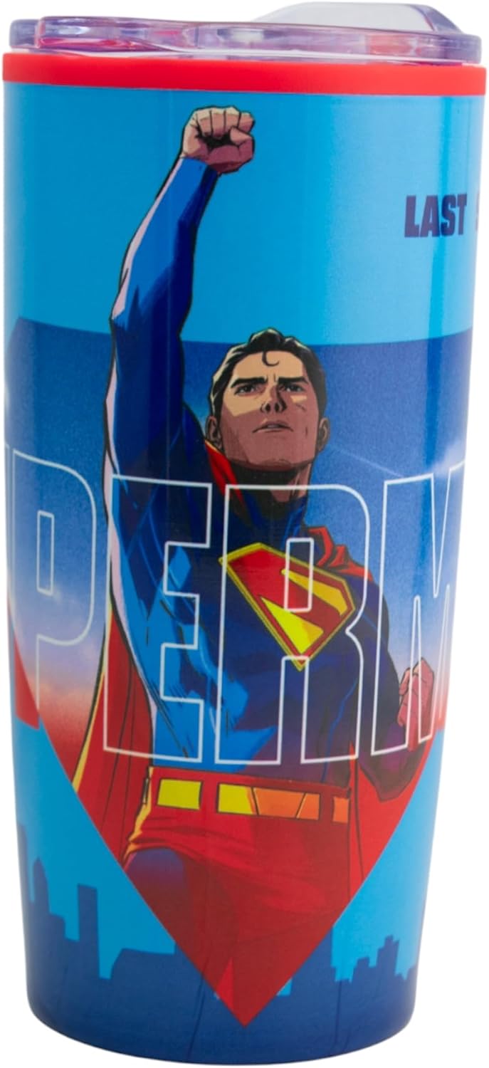 Superman Legacy Termo Doble Pared con Tapa Transparente, Vaso Térmico DC Comics, Capacidad 500 ml