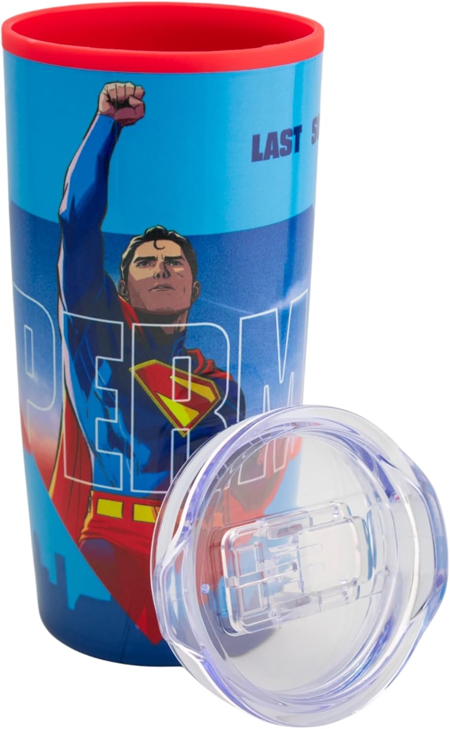 Superman Legacy Termo Doble Pared con Tapa Transparente, Vaso Térmico DC Comics, Capacidad 500 ml