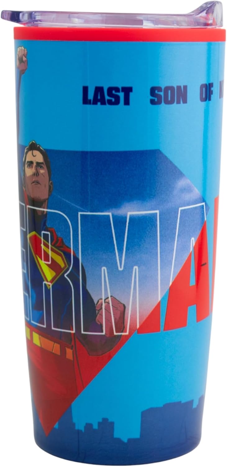Superman Legacy Termo Doble Pared con Tapa Transparente, Vaso Térmico DC Comics, Capacidad 500 ml