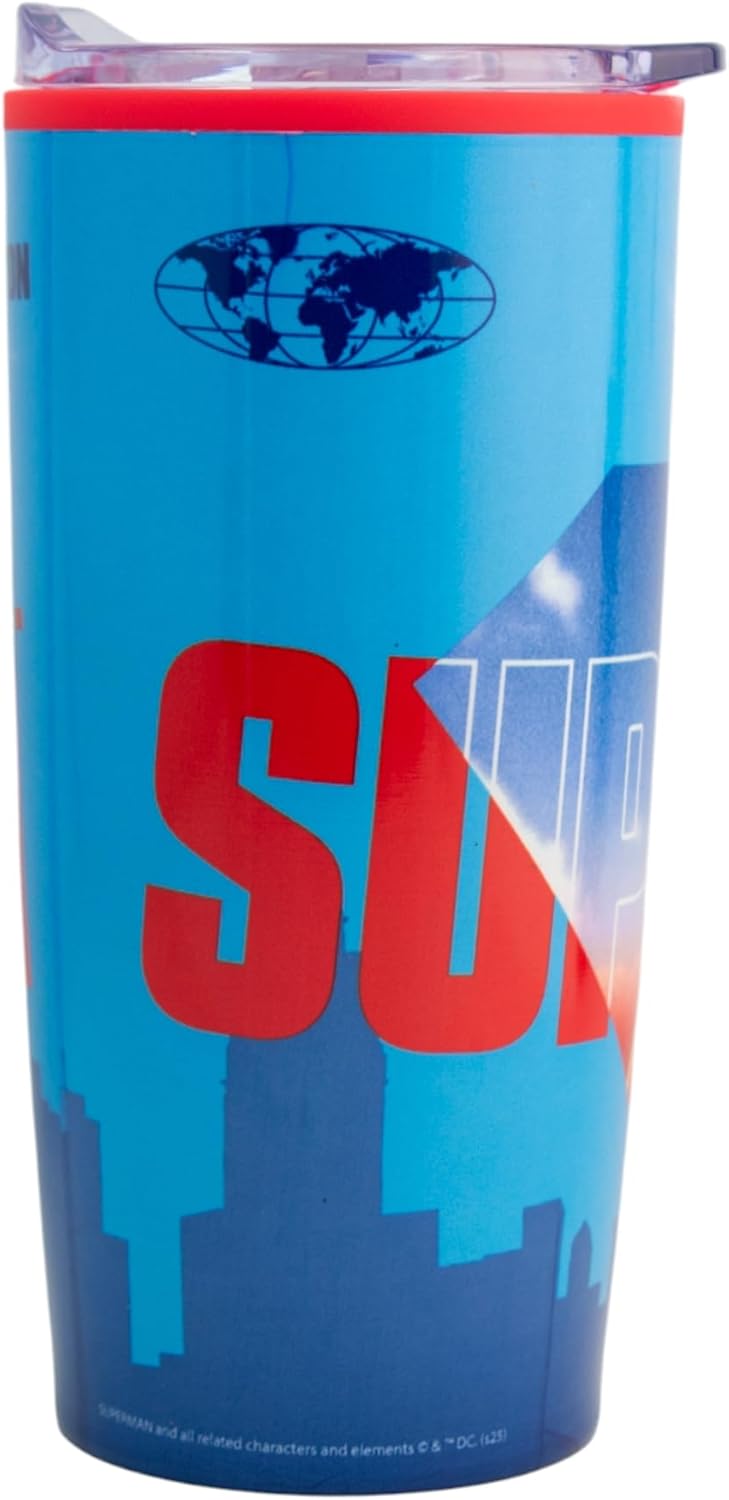 Superman Legacy Termo Doble Pared con Tapa Transparente, Vaso Térmico DC Comics, Capacidad 500 ml