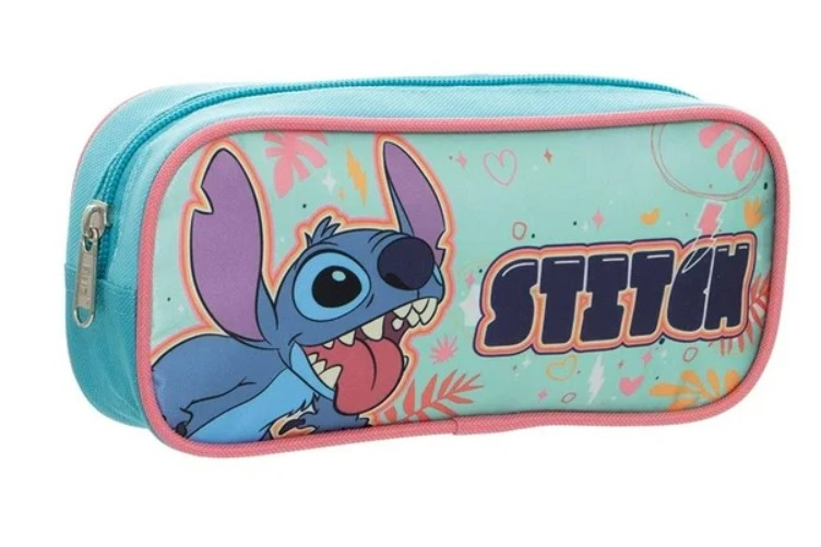 Stitch Lapicera Ruz Estuchera Disney Poliéster Turquesa y Rosa Estuche