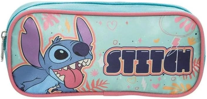Stitch Lapicera Ruz Estuchera Disney Poliéster Turquesa y Rosa Estuche