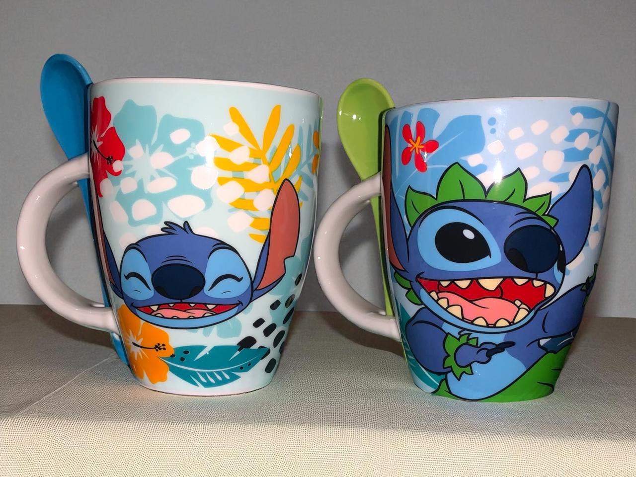 Stitch Juego de 2 Tazas de Pareja con cucharas Ohana Disney Lilo & Stitch Tarros de Ceramica capacidad 310 ml