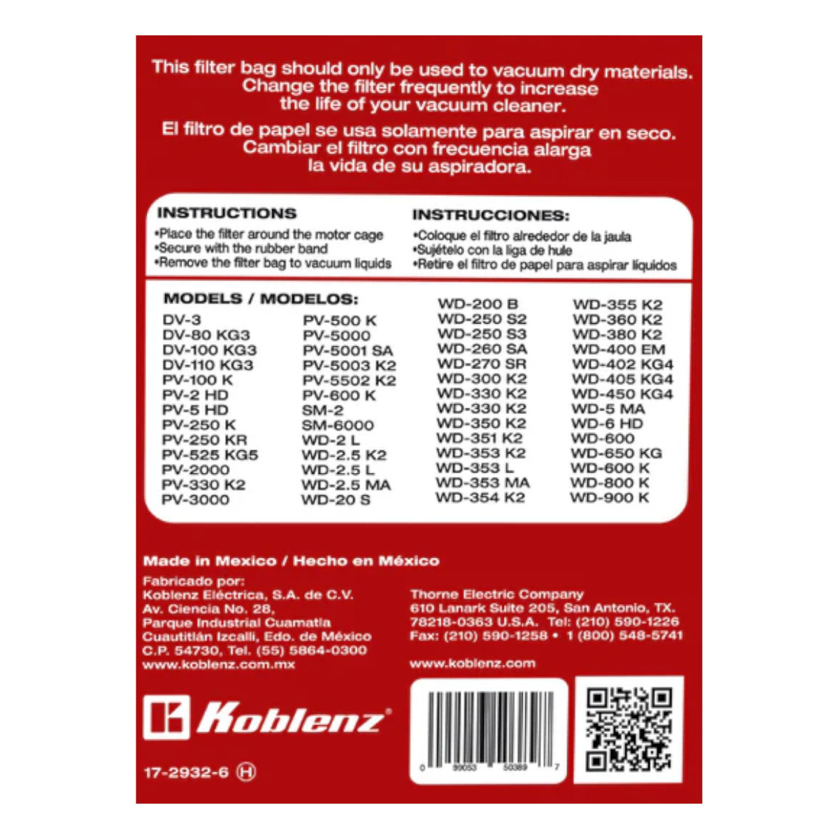 Filtros Koblenz repuestos para aspiradora Multiusos 9 piezas