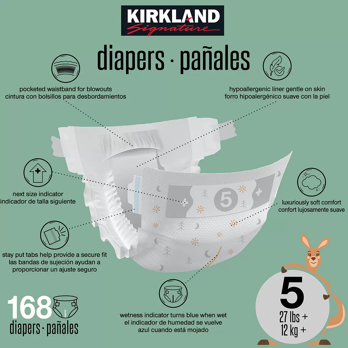 Pañales Etapa 5 Unisex 168 pzas Kirkland Signature