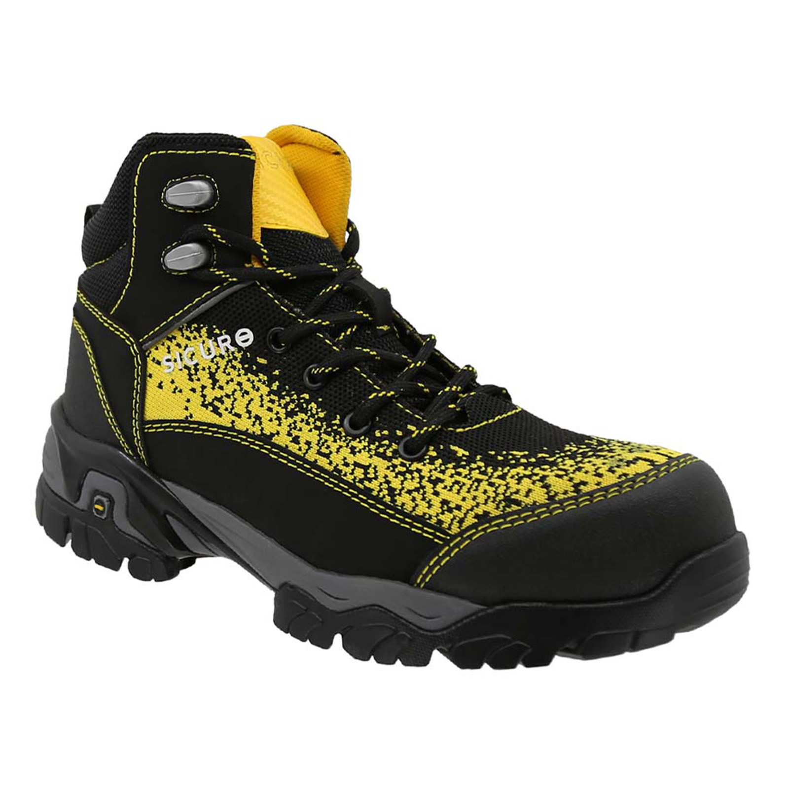 Calzado De Seguridad Bota Sicuro Para Hombre Sf88 Negro Amarillo Con Casco De Policarbonato