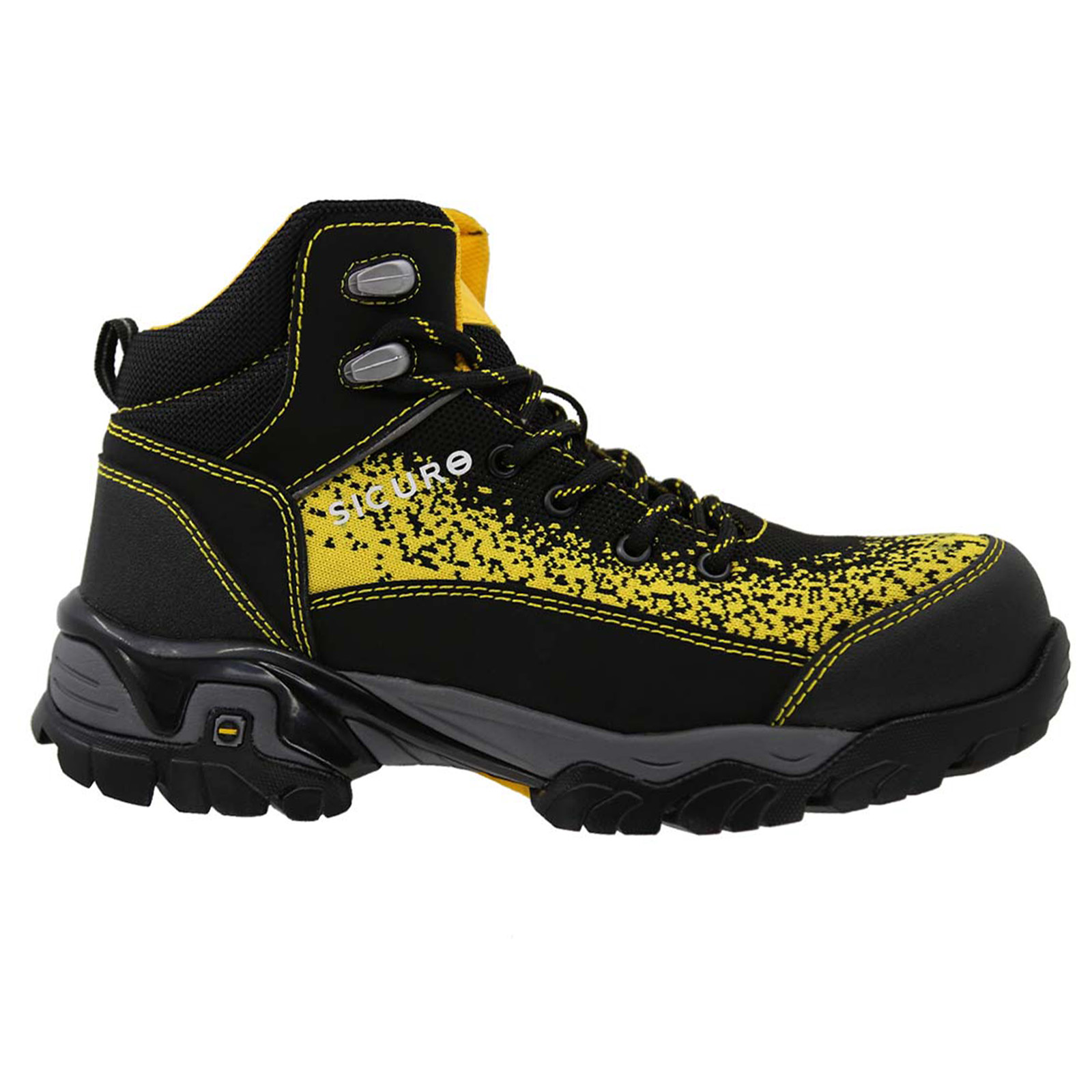 Calzado De Seguridad Bota Sicuro Para Hombre Sf88 Negro Amarillo Con Casco De Policarbonato