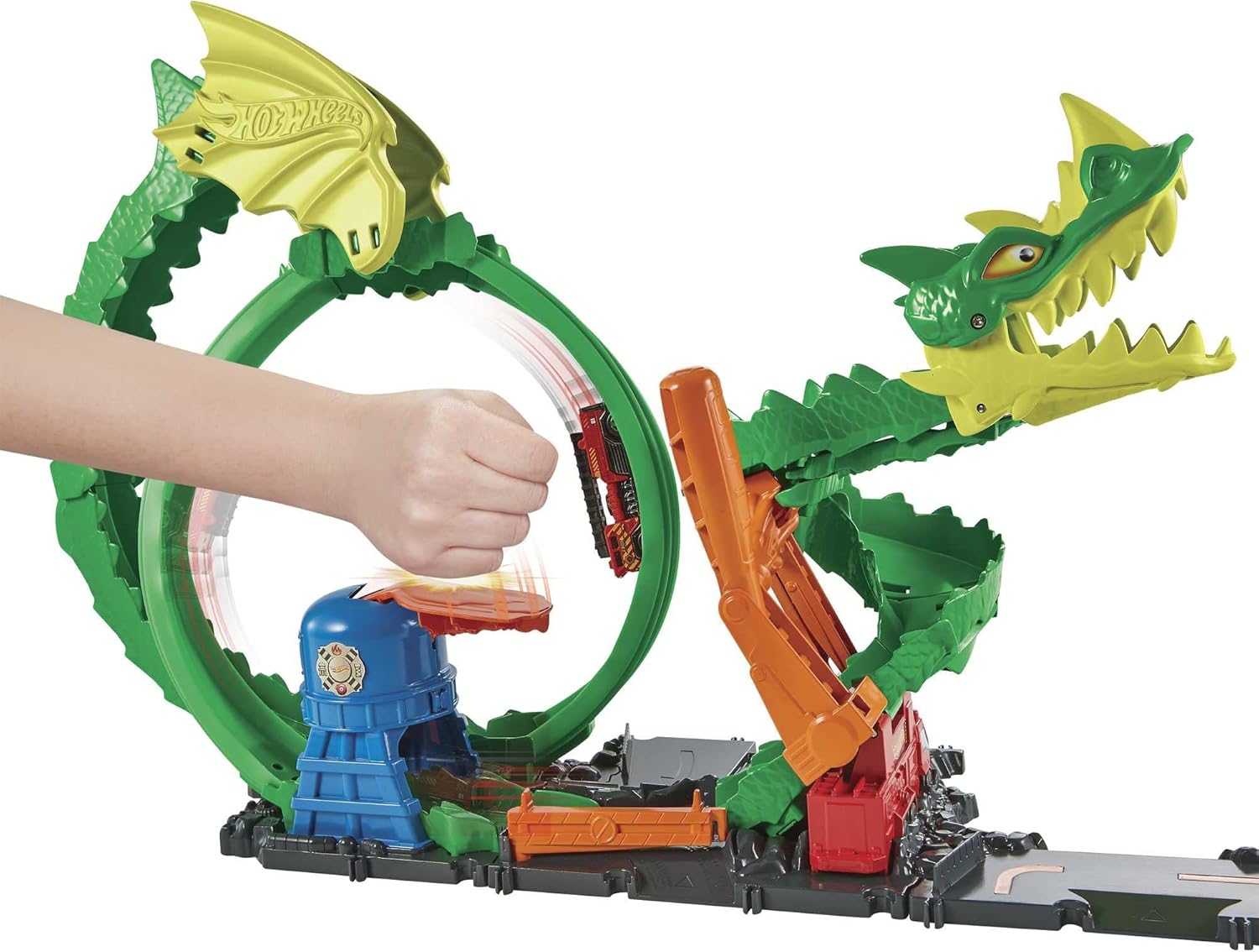 Pista Hot Wheels City Dragon Drive Firefight Playset Derrota al Dragón con Acrobacias