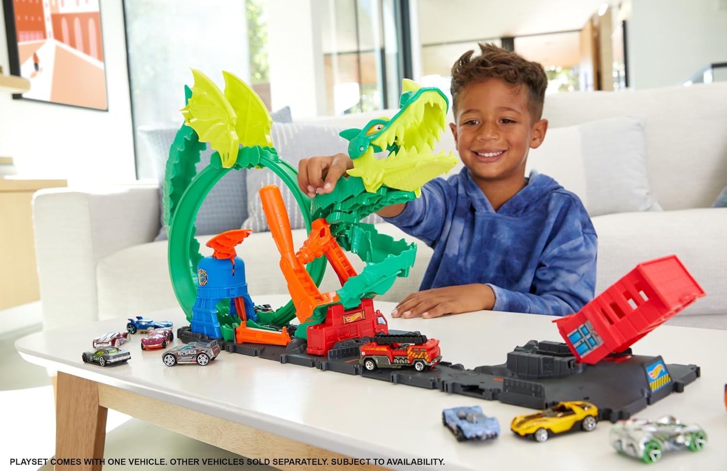 Pista Hot Wheels City Dragon Drive Firefight Playset Derrota al Dragón con Acrobacias