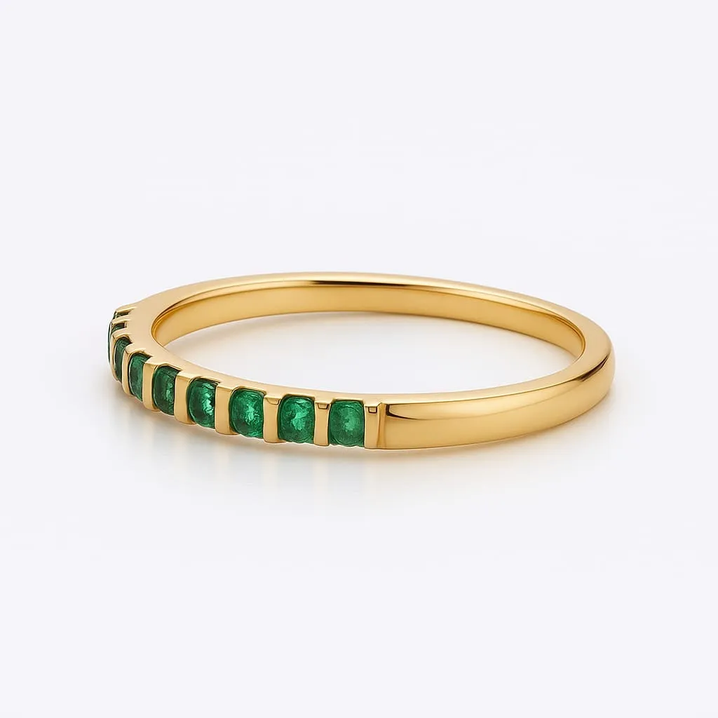 Anillo Oro 14k Media Churumbela Esmeraldas Zirconias  Minimalista
