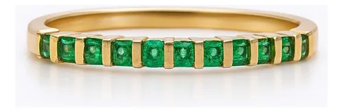 Anillo Oro 14k Media Churumbela Esmeraldas Zirconias  Minimalista