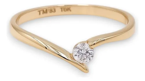 Anillo Oro 14k Union Zirconia Minimalista Compromiso