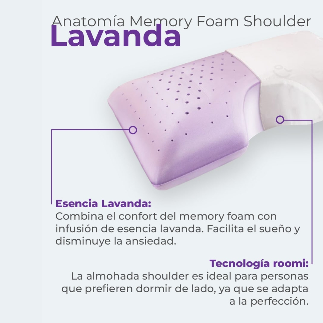 Almohada de Memory Foam Shoulder  Roomi Lavanda + Pillow Mist