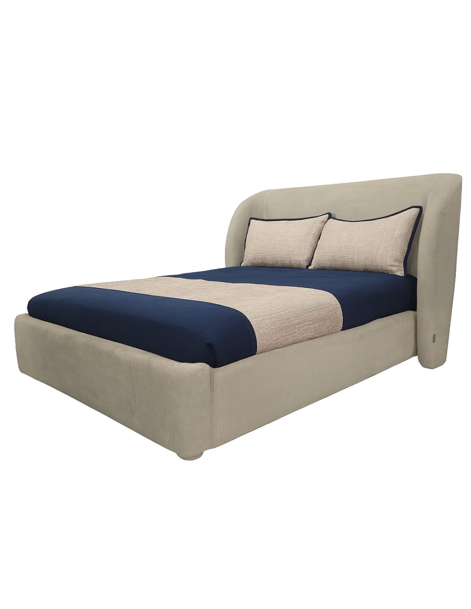 Cama Matrimonial Nicky Gris, Tapizado Edimburgo Textura Suave