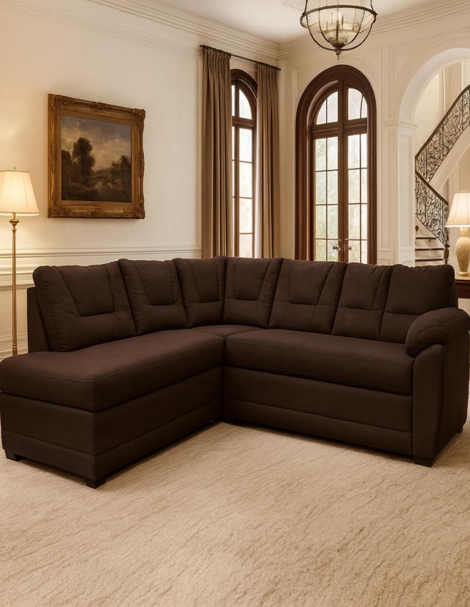 Sala Esquinera Marsella, Sofá de 3 Plazas y Chaise Color Cocoa