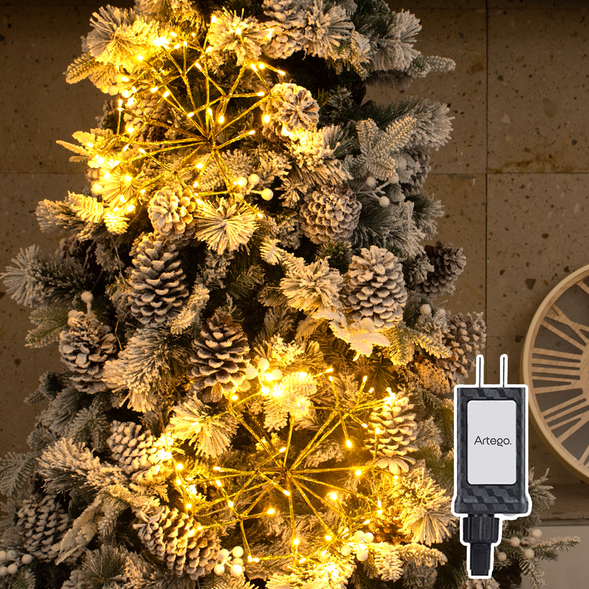 Luces serie 112 led starburst Artego 2 ramos de 40cm diámetro 56 leds ALPHA led cálida cable dorado para árbol navidad