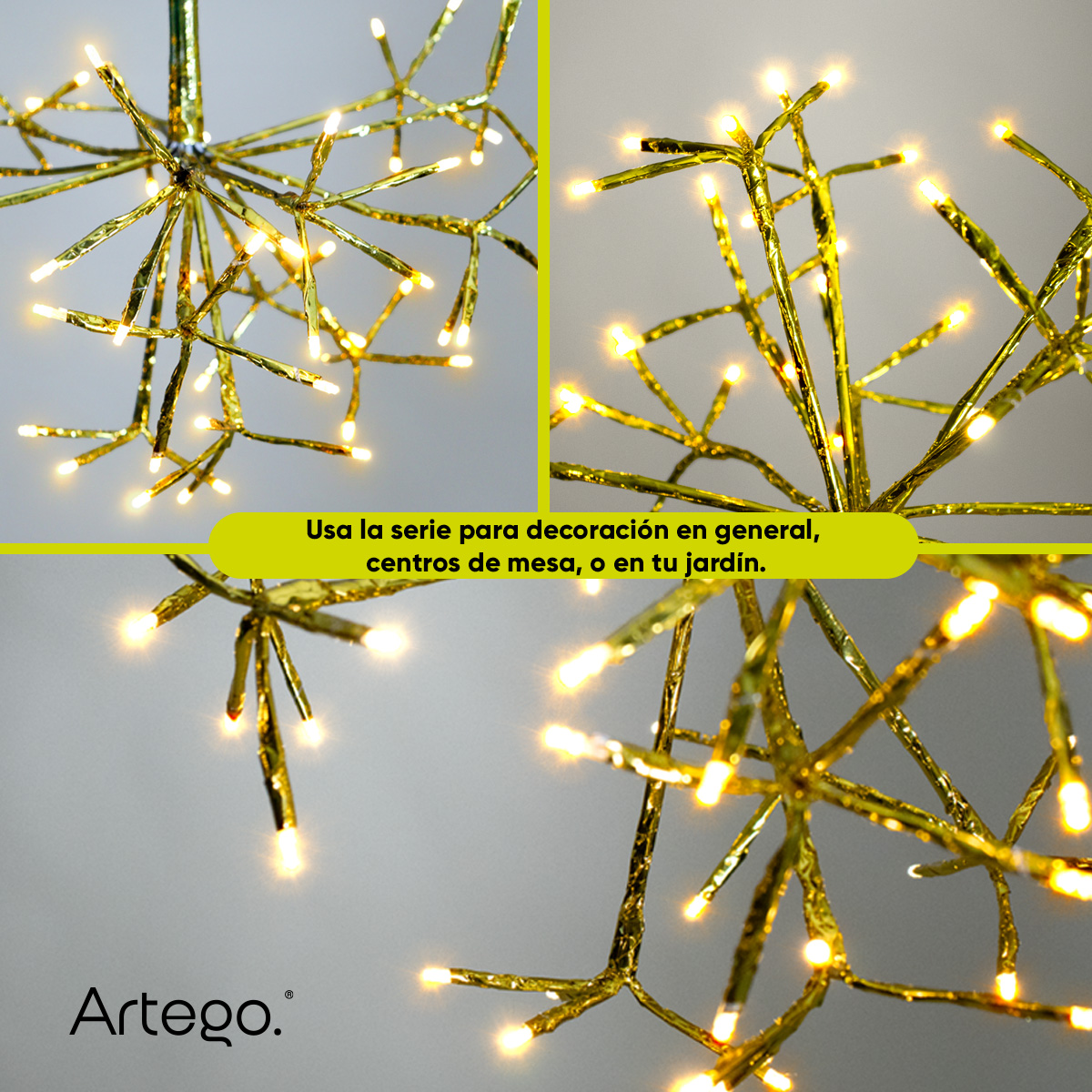Luces serie 112 led starburst Artego 2 ramos de 40cm diámetro 56 leds ALPHA led cálida cable dorado para árbol navidad