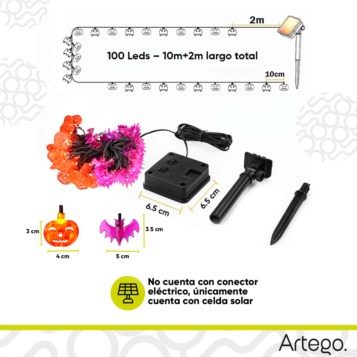 Luces solares 100 led calabaza murciélago style Halloween día de muertos decoración para exteriores solares