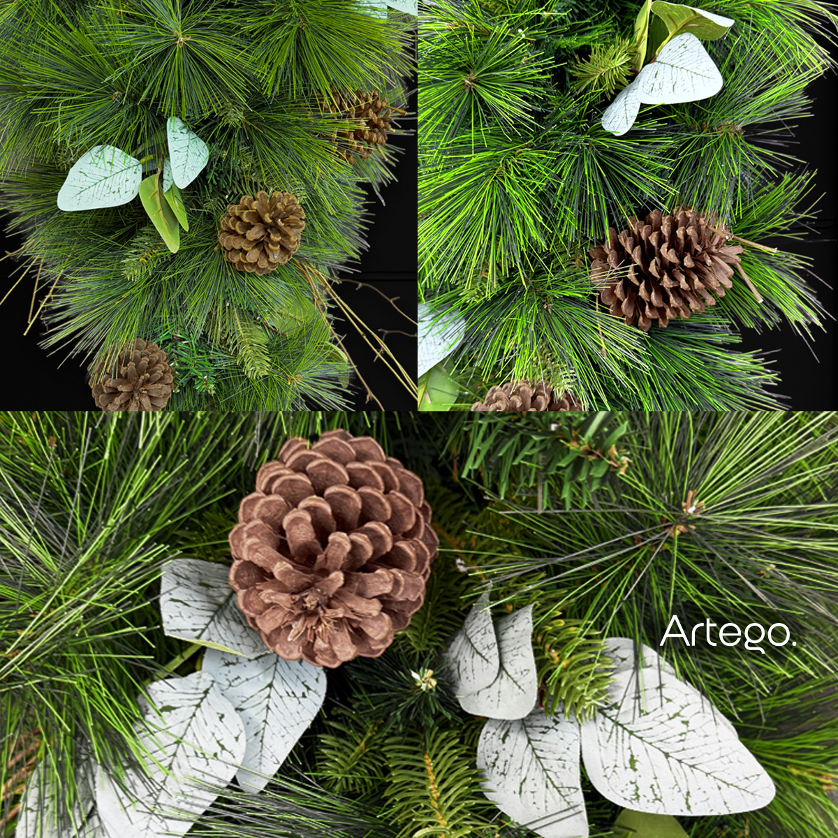 Corona de Navidad 70cm Frontier premium Teardrop Swag Iluminada Natural Ramas secas Follaje Verde Decorada Puerta