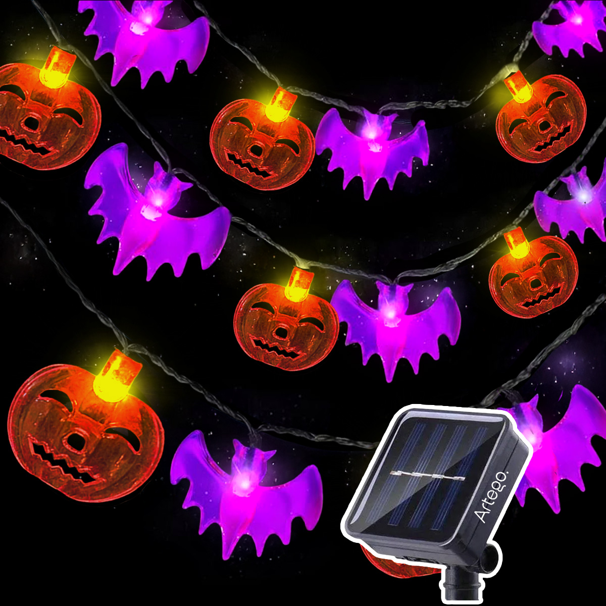 Luces solares 100 led calabaza murciélago style Halloween día de muertos decoración para exteriores solares