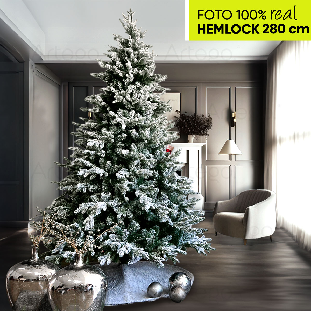 Árbol de Navidad Nevado 2.80m Premium Eastern Hemlock Artego Nieve Pino Frondoso + Maleta / Christmas Tree 2.80m Snow 