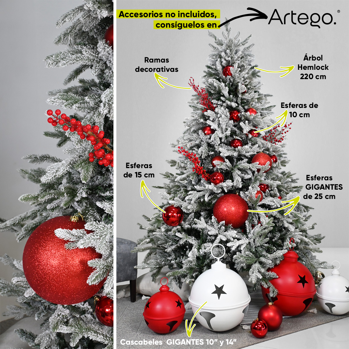 Árbol de Navidad Nevado 2.80m Premium Eastern Hemlock Artego Nieve Pino Frondoso + Maleta / Christmas Tree 2.80m Snow 
