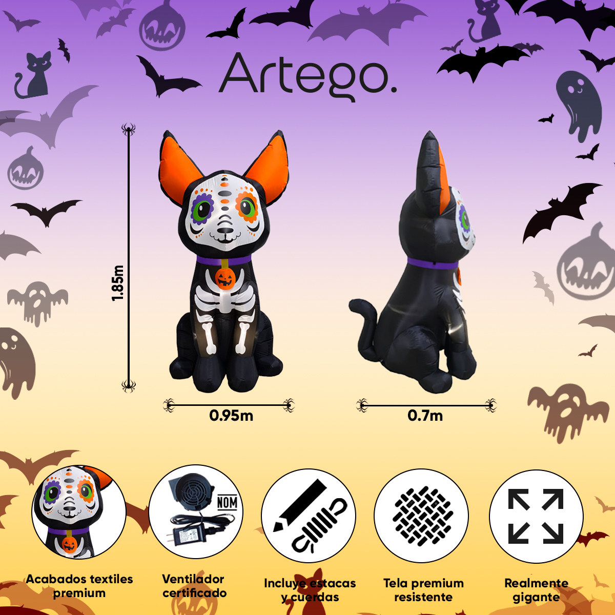 Inflable de halloween perrito chihuahua alebrije de 1.85m de alto para exteriores decoración día de muertos Artego