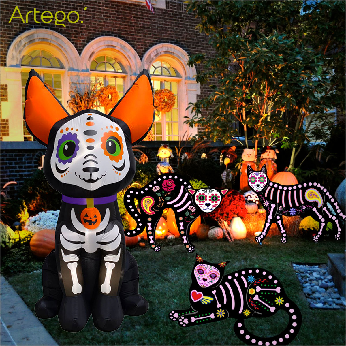 Inflable de halloween perrito chihuahua alebrije de 1.85m de alto para exteriores decoración día de muertos Artego